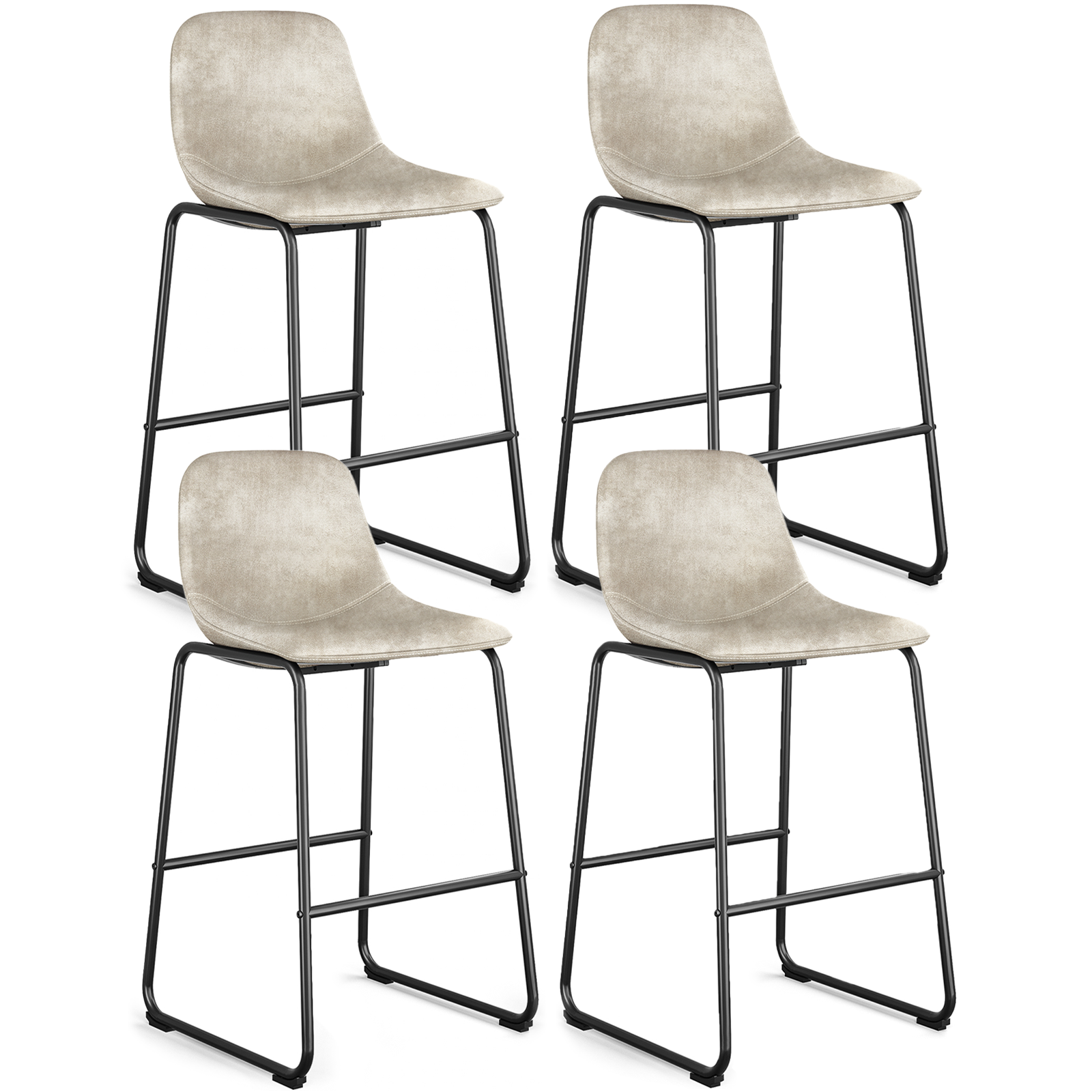 Rfiver Pu Faux Leather Bar Stools, Industrial Pub Barstools with Back and Footrest, Modern Armless Bar Height Stool Chairs